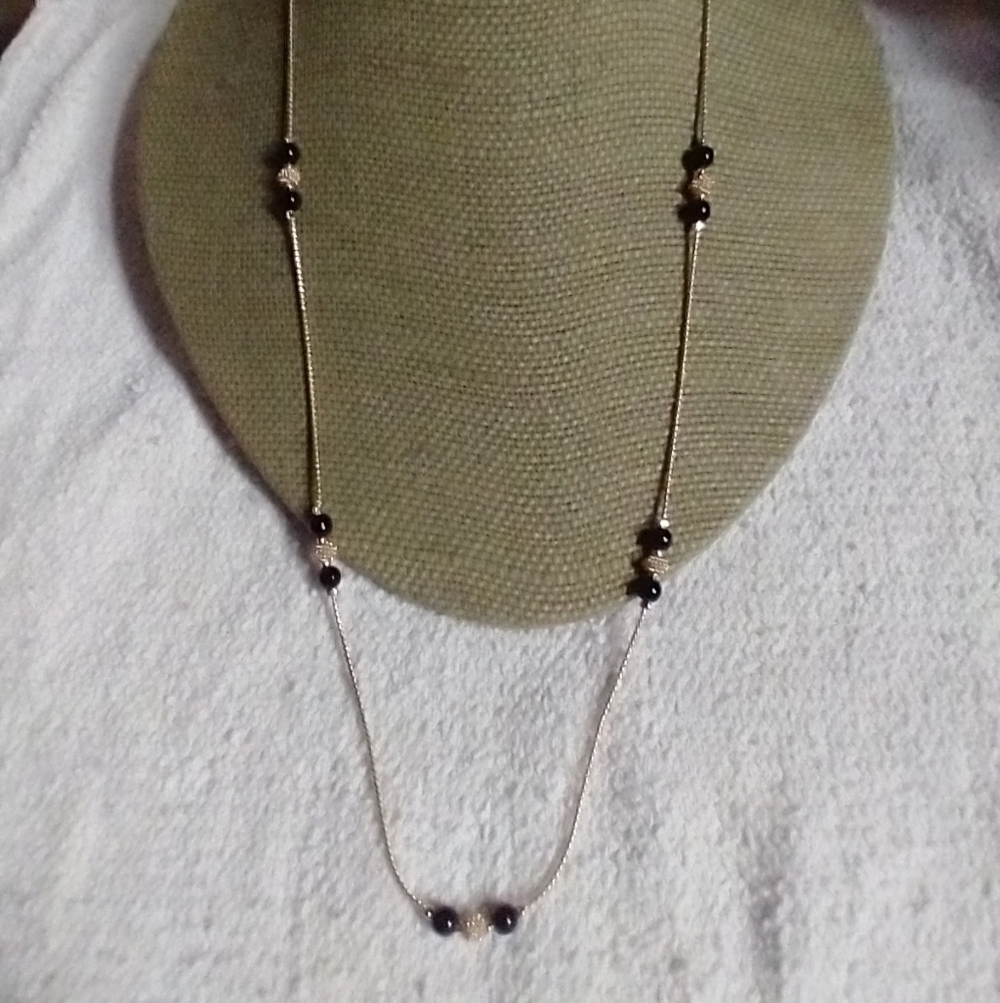 Black goldtone bead chain necklace